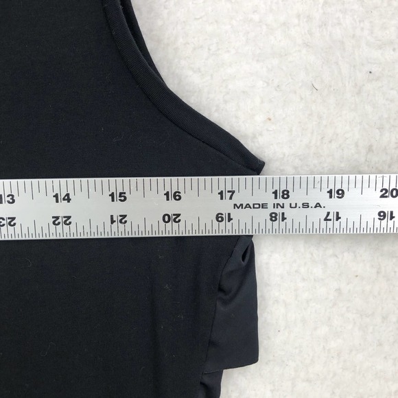 Ann Taylor Womens S Black Satin Ruffle Blouse Sleeveless Scoop Neck Mixed Media - Picture 3 of 6